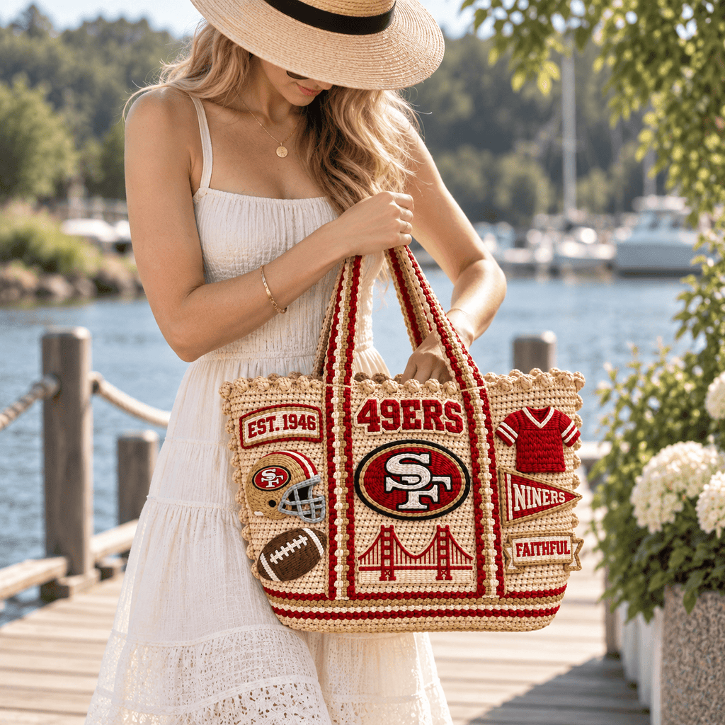 SF49 Straw-Style Embellished Tote Bag NTKO