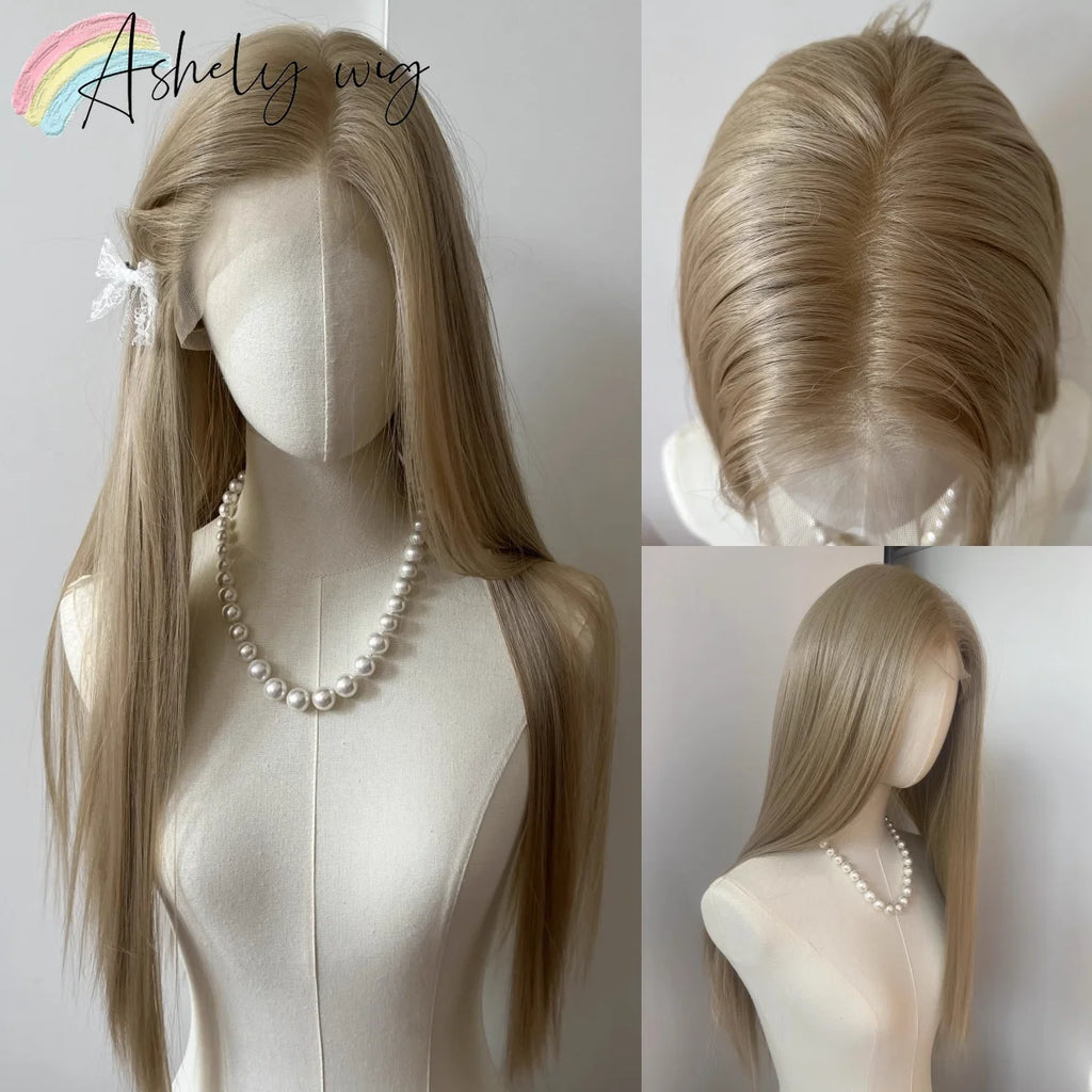 Platinum Blonde Wig 26inch 13x4 Lace Front Wig Long Straight Synthetic Lace Wigs High-temperature Resistant Fibers for Cosplay